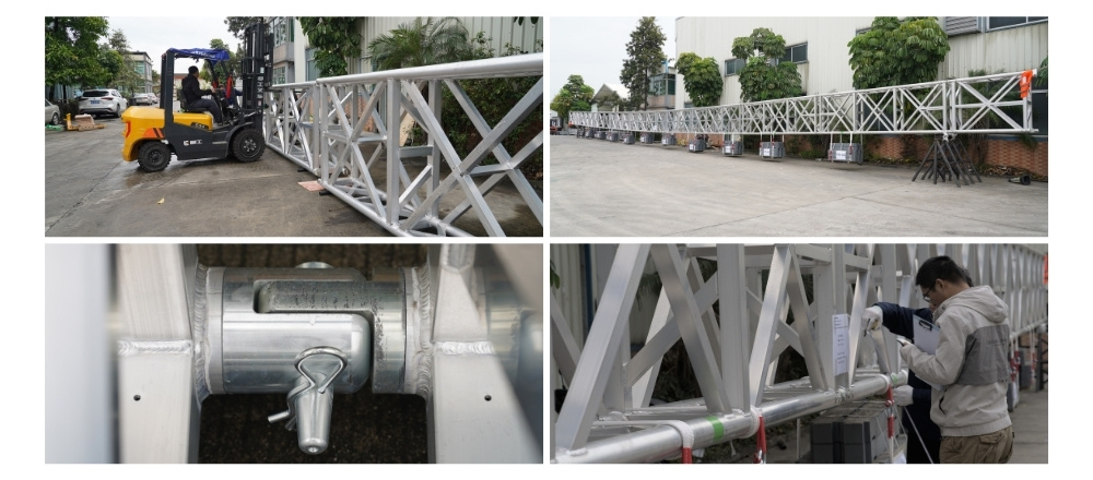 T&Uuml;V S&Uuml;D engineers conducting a load test on a 500&times;1500mm heavy-duty aluminum truss.