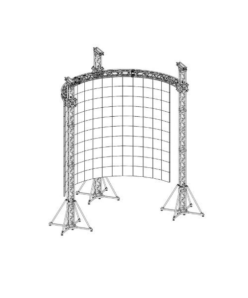 #Curved goal post truss supporting a suspended LED screen