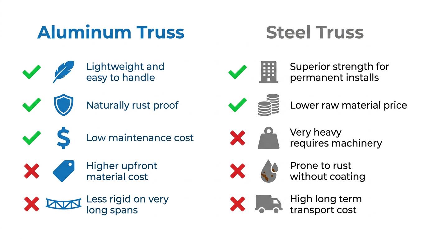 Aluminum truss vs steel truss pros and cons comparison Aluminum truss vs steel truss pros and cons comparison