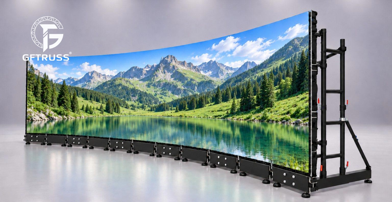 Modular curved LED wall ground support system Modular curved LED wall ground support system